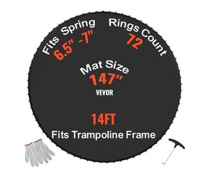 VEVOR Replacement Trampoline Mat, Jumping Mat Fits 14ft Frame, Universal Jumping Mat for 14ft Round Trampoline, Reinforce UV-Resistant Mat with Spring Tool & Durable V-Rings, Fit 6.5"-7" Spring Length