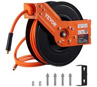 VEVOR Retractable Air Hose Reel, 3/8 in x 50 FT Hybrid Air Hose Max 300PSI, Air Compressor Hose Reel with 5 ft Lead in, Ceiling/Wall Mount Heavy Duty Single Arm Steel Reel
