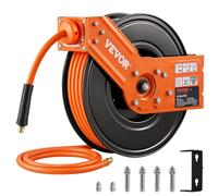 VEVOR Retractable Air Hose Reel, 3/8 in x 50 FT Hybrid Air Hose Max 300PSI, Air Compressor Hose Reel with 5 ft Lead in, Ceiling/Wall Mount Heavy Duty Single Arm Steel Reel