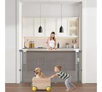 VEVOR Retractable Baby Gate, 870 mm Tall, Extends up to 1400 mm Wide, Retractable Gate for Kids or Pets, Mesh Material, Easy to Install for Indoor Stairs, Doorways, Hallways, Playrooms, Gray