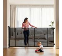 VEVOR Retractable Baby Gate, Extends to 3050 mm Extra Wide, 980 mm Tall, with Reinforced Fiberglass Strips, Avoids Crawling Through, Mesh Dog Gate for Decks, Doorways, Garages, Indoor, Black