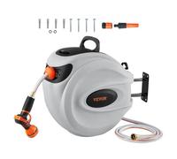 VEVOR Retractable Garden Hose Reel, 1/2" x 131.23 ft Wall Mounted Hose Reel, Heavy Duty Garden with 9 Patterns Nozzle, Any Length Lock, Auto-Rewind Slow Return System and 180°Swivel Bracket
