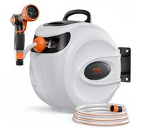 VEVOR Retractable Garden Hose Reel, 1/2" x 131.23 ft Wall Mounted Hose Reel, Heavy Duty Garden with 9 Patterns Nozzle, Any Length Lock, Auto-Rewind Slow Return System and 180°Swivel Bracket