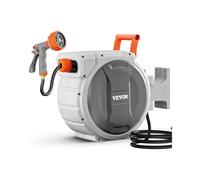 VEVOR Retractable Garden Hose Reel 1/2 Inch x 65 ft Wall Mounted Heavy Duty Garden Hose Reel with 9 Patterns Nozzle Any Length Lock Upgraded Slow
