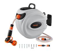VEVOR Retractable Hose Reel, 65.6 ft x 1/2 inch, 180 Swivel Bracket Wall-Mounted, Garden Water Hose Reel with 9-Pattern Nozzle and 3 Fast Adaptors,