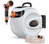 VEVOR Retractable Hose Reel, 82 ft x 1/2 inch, 180° Swivel Bracket Wall-Mounted, Garden Water Hose Reel with 9-Pattern Nozzle and 3 Fast Adaptors, Automatic Rewind, Lock at Any Length