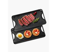VEVOR Reversible Grill/Griddle, 20x10 inch Pre-Seasoned Cast Iron Griddle, Portable Rectangular Pan with Handle, Family Cookware for Indoor/Outdoor