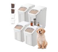 VEVOR Rice Storage Container, 3.5Gal/15Lx2 + 4.5Gal/20Lx2 Large Dog Food Dispenser Bin, Kitchen Ingredient Grain Cereal Bin, Pet food Containers with Wheels, 4 Measuring Cups, Airtight Lid, 4 Pack