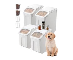 VEVOR Rice Storage Container, 3.5Gal/15Lx2 + 4.5Gal/20Lx2 Large Dog Food Dispenser Bin, Kitchen Ingredient Grain Cereal Bin, Pet food Containers with Wheels, 4 Measuring Cups, Airtight Lid, 4 Pack