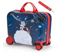 VEVOR Ride-on Luggage, 26 L Capacity, 18 Inches Tow Along Toddler Carry on Luggage with Wheels, Adjustable Shoulder Strap, Lightweight Kids Riding Suitcase for Boys & Girls Aged 3+, Blue & White