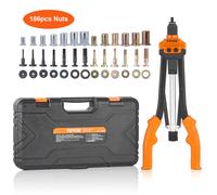 VEVOR Rivet Nut Tool, 16” Rivnut Tool Kit with 13PCS Metric and SAE Mandrels, 186PCS Rivet Nuts, M3, M4, 10-24, M5, M6, 1/4-20, 8-32, 5/16-18, M8, 3/8-16, M10, M12, 1/2-13, Semi-auto Retraction