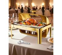 VEVOR Roll Top Chafing Dish Buffet Complete Set, 9Qt Stainless Steel Chafer with Full Size Pan, Rectangle Catering Warmer Server with Visible Lid Wate