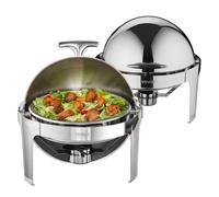VEVOR Roll Top Chafing Dish Buffet Set, 6 Qt 2 Pack, Stainless Steel Chafer with 2 Full Size Pans, Round Catering Warmer Server with Lid Water Pan Stand Fuel Holder, for at Least 5 People