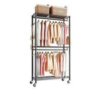 VEVOR Rolling Clothes Rack 3 Tiers Adjustable Height Clothing Garment Rack Black