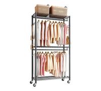 VEVOR Rolling Clothes Rack, Heavy Duty Clothing Garment Rack, 3 Adjustable Tiers Clothing Racks with Carbon Steel, 204 kg Load Capacity Closet Wardro