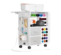 VEVOR Rolling Craft Cart and Storage Table, Compatible with Cricut Machines, Crafting Table Organization Workstation with 2 USB Ports and Outlets, 15 Vinyl Roll Holders and 2 Drawers, for Craft Room