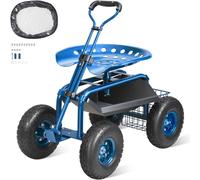 VEVOR Garden Cart Rolling Workseat with Wheels, Gardening Stool for Planting, 360 Degree Swivel Seat, Wagon Scooter with Steering Handle & Utility Tool Tray, Use for Patio, Yard, and Outdoors, Blue