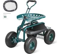 VEVOR Rolling Garden Cart with Seat and Wheels Extendable Steer Handle Green