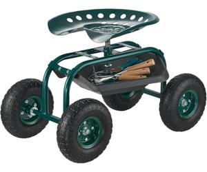 VEVOR Rolling Garden Cart with Swivel Seat, Heavy Duty Garden Seat with Storage Basket & Tool Tray, 300 lbs Weight Capacity, Outdoor Utility Gardening Stool Scooter for Lawn Yard Planting Weeding