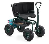 VEVOR Rolling Garden Cart with Swivel Seat Wheels Extendable Handle Storage Box