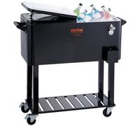 VEVOR Rolling Ice Chest Cooler Cart 75.7L, Portable Bar Drink Cooler, Beverage Bar Stand Up Cooler with Wheels, Bottle Opener, Handles for Patio, Back