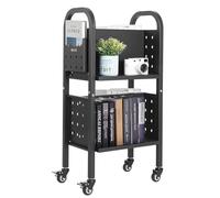 VEVOR Rolling Library Book Cart, 150 lbs Capacity, 17.7 x 13.0 x 34.6-Inch Library Cart, Double Sided L-Shaped Shelves with 2-Inch Lockable Wheels, Book Truck for Home Shelves Office and School, Black