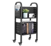 VEVOR Rolling Library Book Cart, 150 lbs Capacity, 17.7 x 13.0 x 34.6-Inch Library Cart, Double Sided L-Shaped Shelves with 2-Inch Lockable Wheels, Book Truck for Home Shelves Office and School, Black