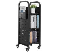VEVOR Rolling Library Book Cart, 220 lbs Capacity, 12.6 x 13.8 x 36.8-Inch Library Cart, Single Sided L-Shaped Shelves with 2-Inch Lockable Wheels, Bo