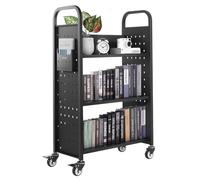 VEVOR Rolling Library Book Cart, 330 lbs Capacity, 30.3 x 15 x 48.0-Inch Library Cart, Single Sided L-Shaped Shelves with 3-Inch Lockable Wheels, Book Truck for Home Shelves Office and School, Black