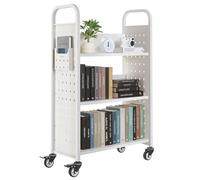 VEVOR Rolling Library Book Cart, 330 lbs Capacity, 30.3 x 15 x 48.0-Inch Library Cart, Single Sided L-Shaped Shelves with 3-Inch Lockable Wheels, Book Truck for Home Shelves Office and School, White