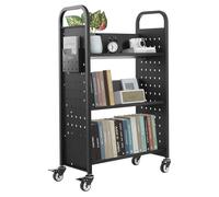VEVOR Rolling Library Book Cart, 330 lbs Capacity, 30.3 x 15 x 48.0-Inch Library Cart, Single Sided V-Shaped Shelves with 3-Inch Lockable Wheels, Book Truck for Home Shelves Office and School, Black