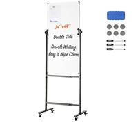 VEVOR Rolling Magnetic Whiteboard, Double-Sided Mobile Whiteboard 24x48 Inches, Adjustable Height Dry Erase Board with Wheels, 1 Magnetic Erase & 3 Dry Erase Markers & Movable Tray for Office School