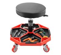 VEVOR Rolling Mechanic Stool with Wheels, 300 lbs Capacity Garage Seat/Work Stool, Adjustable Height (16.5-21.7 in) Roller Creeper Seat with Tool Tray, for Garage, Shop & Auto Repair, Black+Red