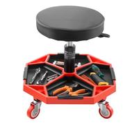 VEVOR Rolling Mechanic Stool with Wheels, 300 lbs Capacity Garage Seat/Work Stool, Adjustable Height (16.5-21.7 in) Roller Creeper Seat with Tool Tray, for Garage, Shop & Auto Repair, Black+Red