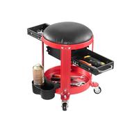 VEVOR Rolling Mechanic Stool with Wheels, 300 lbs Capacity Garage Seat/Work Stool, Padded Roller Creeper Seat with Fixed Height, Tool Tray and 2 Drawers, for Garage, Shop & Auto Repair, Red+Black