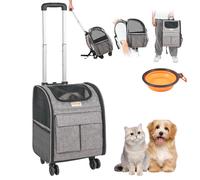 VEVOR Rolling Pet Carrier Backpack with Removable Wheels for Under 18LBS Large Soft Sided Wheeled Dog Carrier Cat Travel Carrier Airline Approved for