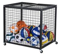 VEVOR Rolling Sports Ball Storage Cart, Lockable Basketball Cage with Double Lids, Sport Equipment Holder Organizer for Indoor Outdoor, Steel Storage