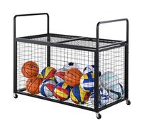 VEVOR Rolling Sports Ball Storage Cart, Lockable Basketball Cage with Double Lids, Sport Equipment Holder Organizer for Indoor Outdoor, Steel Storage Rack for Garages, Playgroup, Gym and Schools