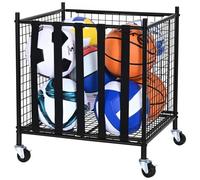 VEVOR Rolling Sports Ball Storage Cart, Lockable Basketball Cage with Elastic Straps, Sport Equipment Holder Organizer for Indoor Outdoor, Steel Storage Rack for Garages, Playgroup, Gym and Schools