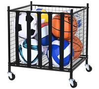 VEVOR Rolling Sports Ball Storage Cart, Lockable Basketball Cage with Elastic Straps, Sport Equipment Holder Organizer for Indoor Outdoor, Steel Storage Rack for Garages, Playgroup, Gym and Schools