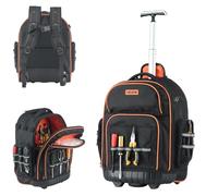 VEVOR Rolling Tool Backpack, 110 lbs Load Capacity, 45 Pockets Heavy Duty Roller Tool Bag on Wheels, Adjustable Telescoping Handle & Stable Base, Toolbag Organizers for Construction, Mechanic