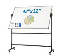 VEVOR Rolling Whiteboard, 48x32 inch Double-Sided Magnetic Mobile Whiteboard, 360° Reversible Adjustable Height Dry Erase Board with Wheels & Movable Tray for Office School