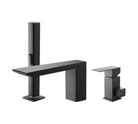 VEVOR Roman Tub Faucet, 3 Hole Waterfall Bathtub Faucet, Roman Bathtub Faucets Set with Shower Head & 1 Handle, Deck Mount Bath Tub Faucets Set for Baby Care, Matte Black, Stainless Steel, Drip-Free