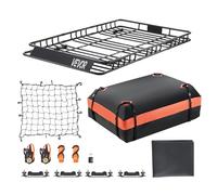 VEVOR Roof Rack Basket, 64 x 39 x 4.1 in, Universal Rooftop Cargo Carrier with 44.1 x 34.3 x 10.2 in Cargo Bag, Net, Ratchet Straps, 250 lbs Max Load Capacity Car Top Luggage Holder, for SUV Truck Car