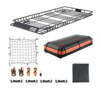 VEVOR Roof Rack Basket, 84 x 39 x 4.1 in, Universal Rooftop Cargo Carrier with 7.9 x 3.9 x 10.2 in Cargo Bag, Net, Ratchet Straps, 250 lbs Max Load Capacity Car Top Luggage Holder, for SUV Truck Car