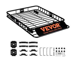 VEVOR Roof Rack Cargo Basket, 117.5 x 91.5 x 11.4 cm Rooftop Cargo Carrier, Heavy-duty 90.7 kg Capacity Universal Roof Rack Basket, Luggage Holder for SUV, Truck, Vehicle