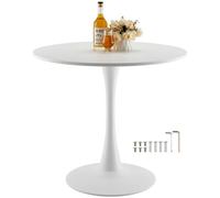 VEVOR Round Dining Table, 31.5 in Wood Table for 2-4 Person, Modern Circle Furniture, Leisure Coffee Office Tables with Pedestal Base in Tulip Design, for Home Kitchen Living Room, White(Only Table)