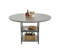 VEVOR Round Dining Table, 47 inch Wood Table for 2-4 Person, Modern Circle Dinner Furniture, Leisure Tables with Storage Shelf and Metal Legs, for Home Kitchen Living Room, Grey (Only Table)