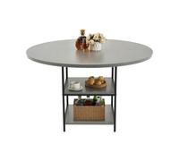 VEVOR Round Dining Table, 47 inch Wood Table for 2-4 Person, Modern Circle Dinner Furniture, Leisure Tables with Storage Shelf and Metal Legs, for