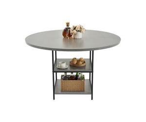 VEVOR Round Dining Table, 47 inch Wood Table for 2-4 Person, Modern Circle Dinner Furniture, Leisure Tables with Storage Shelf and Metal Legs, for Home Kitchen Living Room, Grey (Only Table)